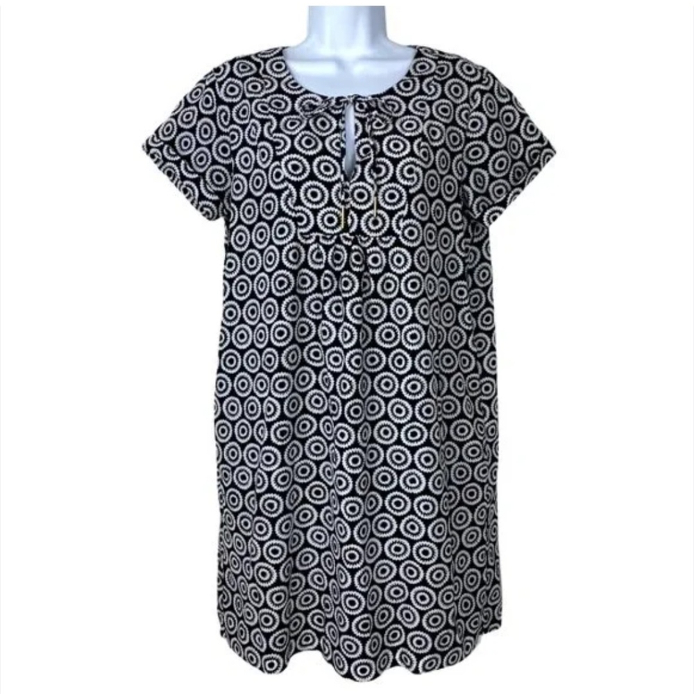 GAP* black And White Short Sleeve Round Neck Tie Front Shift Dress Size M